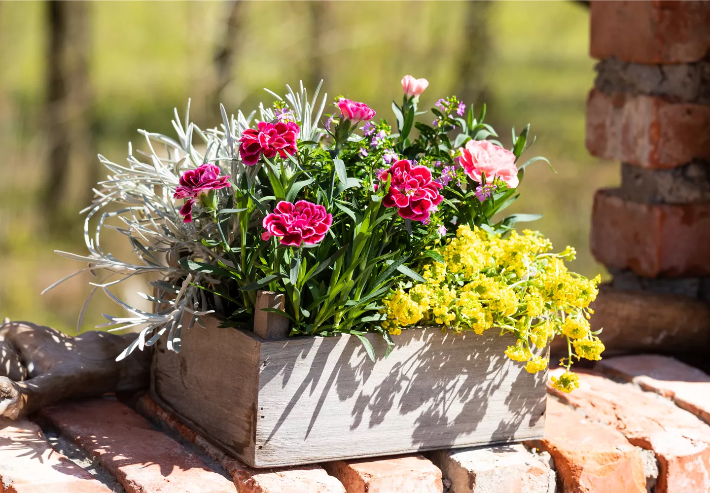 Bepflanzter Übertopf im Gartenambiente